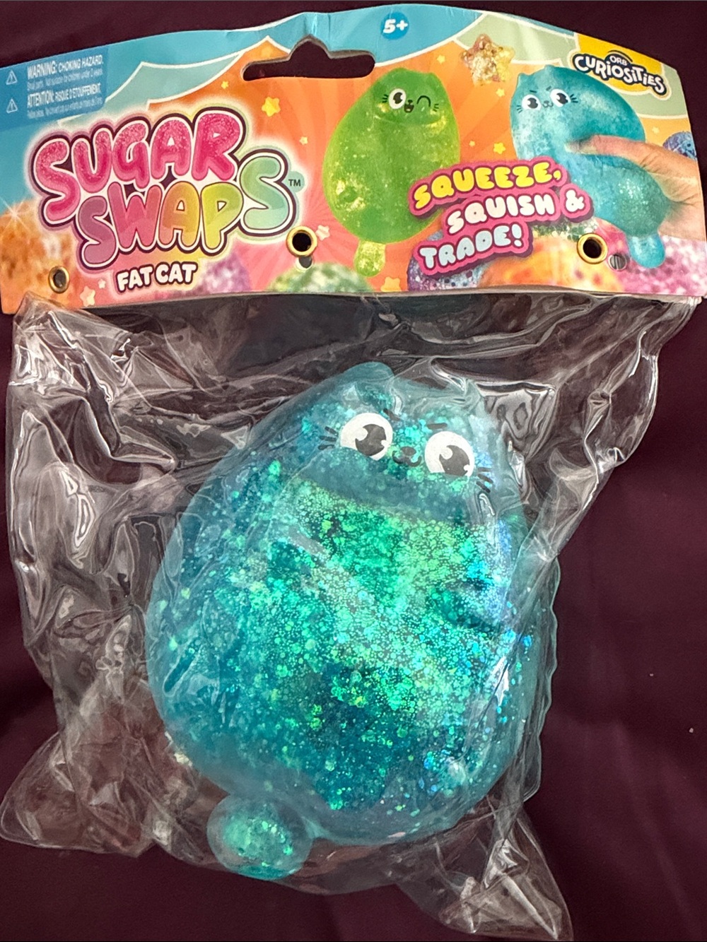 Fat Cat Glitter Squishy Toy - Blue